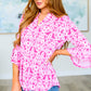 Lizzy Bell Sleeve Top in Hot Pink Damask