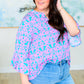 Lizzy Bell Sleeve Top in Mint and Pink Damask
