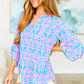 Lizzy Bell Sleeve Top in Mint and Pink Damask