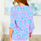 Lizzy Bell Sleeve Top in Mint and Pink Damask