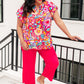 Lizzy Cap Sleeve Top Magenta and Pink Multi Floral