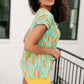 Lizzy Cap Sleeve Top in Lime and Emerald Multi Stripe