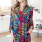 Lizzy Dress in Navy Rainbow Leopard