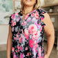 Lizzy Flutter Sleeve Top in Black and Dusty Pink Floral