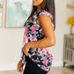 Lizzy Flutter Sleeve Top in Black and Dusty Pink Floral