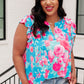Lizzy Flutter Sleeve Top in Blue and Pink Roses