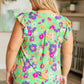 Lizzy Flutter Sleeve Top in Emerald and Purple Floral