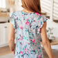 Lizzy Flutter Sleeve Top in Grey and Mint Floral