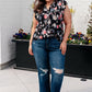 Lizzy Flutter Sleeve Top in Black and Muted Pink Floral
