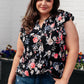 Lizzy Flutter Sleeve Top in Black and Muted Pink Floral