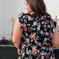 Lizzy Flutter Sleeve Top in Black and Muted Pink Floral