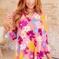 Lizzy Top in Coral and Magenta Painted Floral
