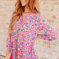 Lizzy Top in Hot Pink and Turquoise Ditsy Floral