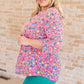 Lizzy Top in Hot Pink and Turquoise Ditsy Floral