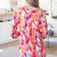 Lizzy Top in Teal and Hot Pink Abstract Fans