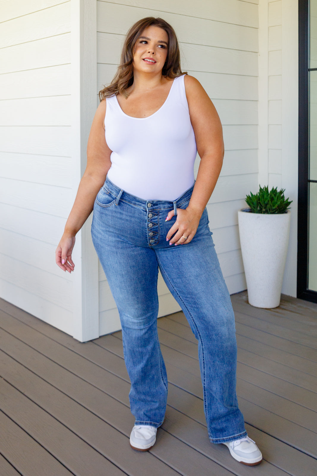 Judy Blue Mid Rise Vintage Button Fly Bootcut Jeans