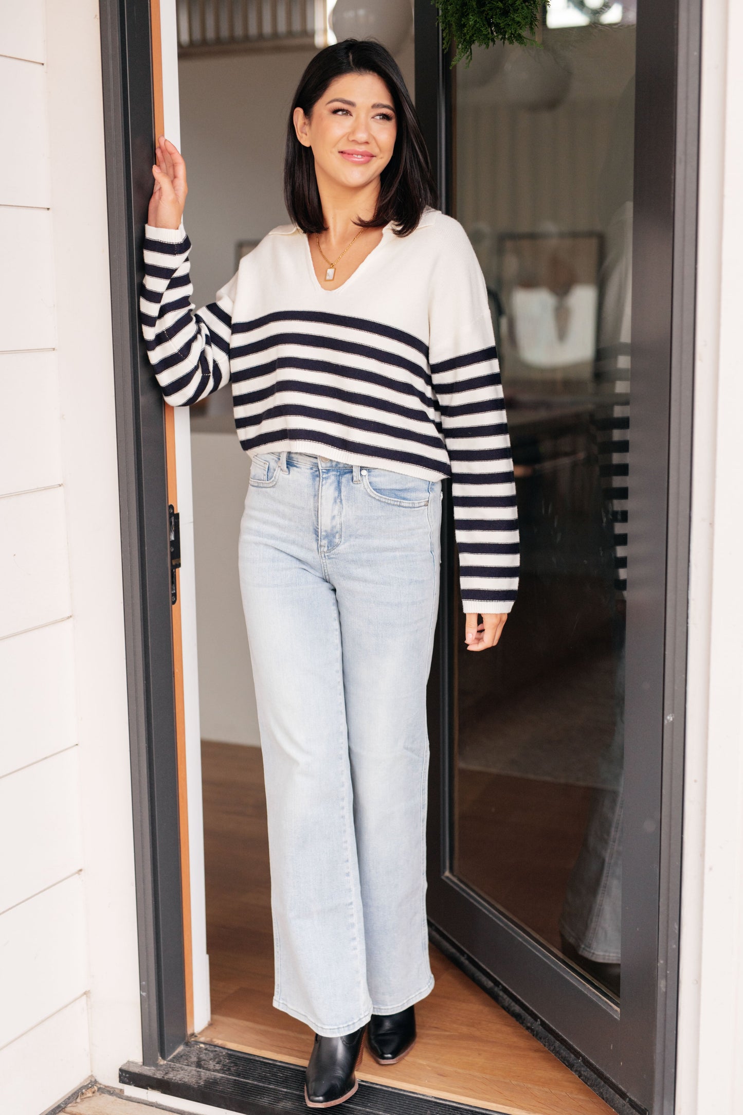 Memorable Moments Striped Sweater in White/Navy