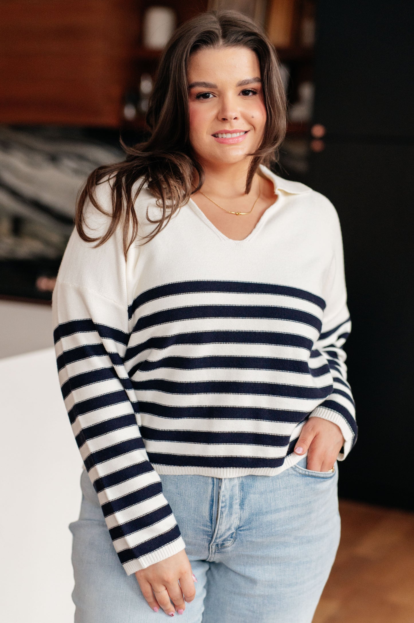 Memorable Moments Striped Sweater in White/Navy