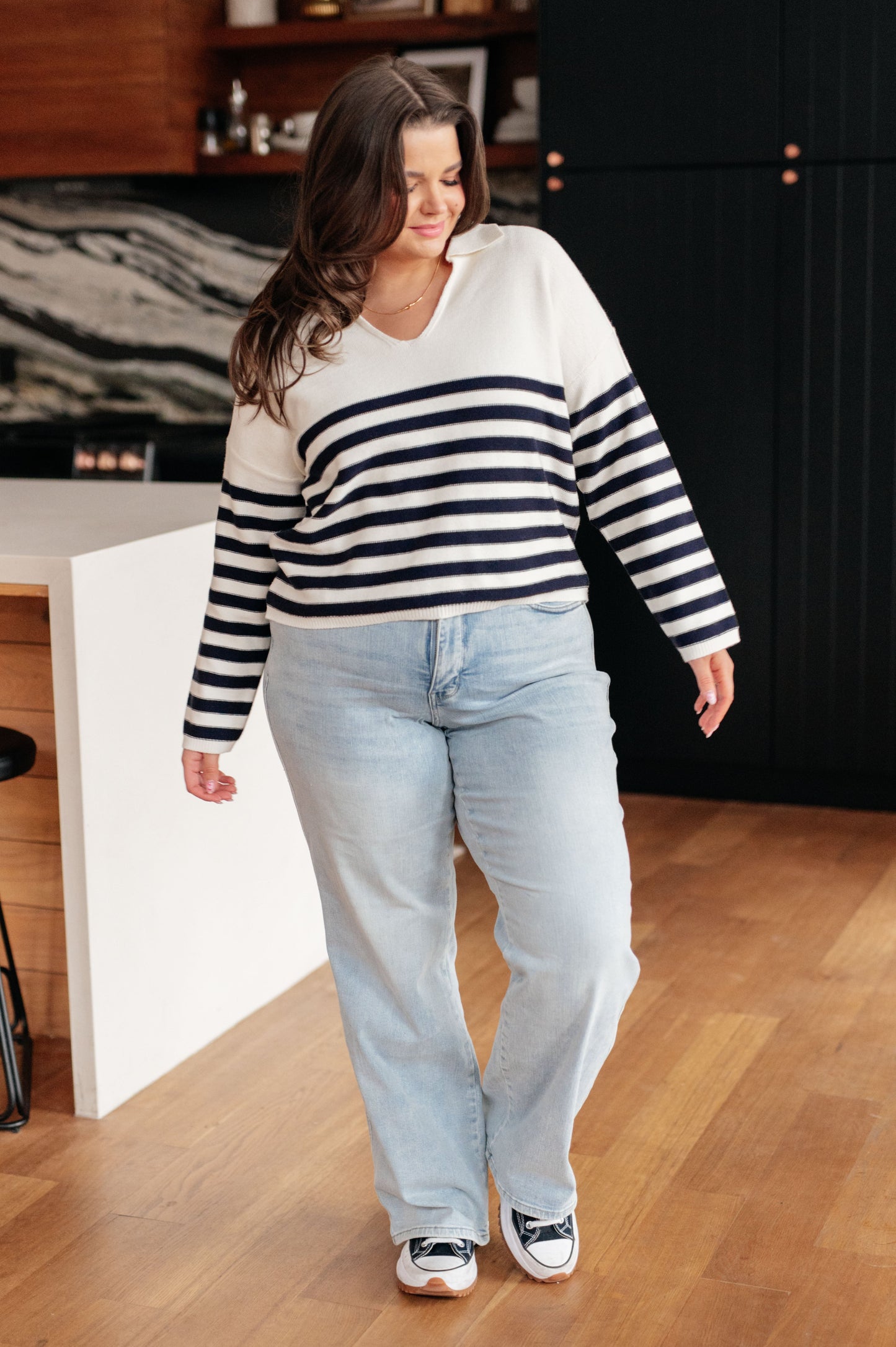 Memorable Moments Striped Sweater in White/Navy