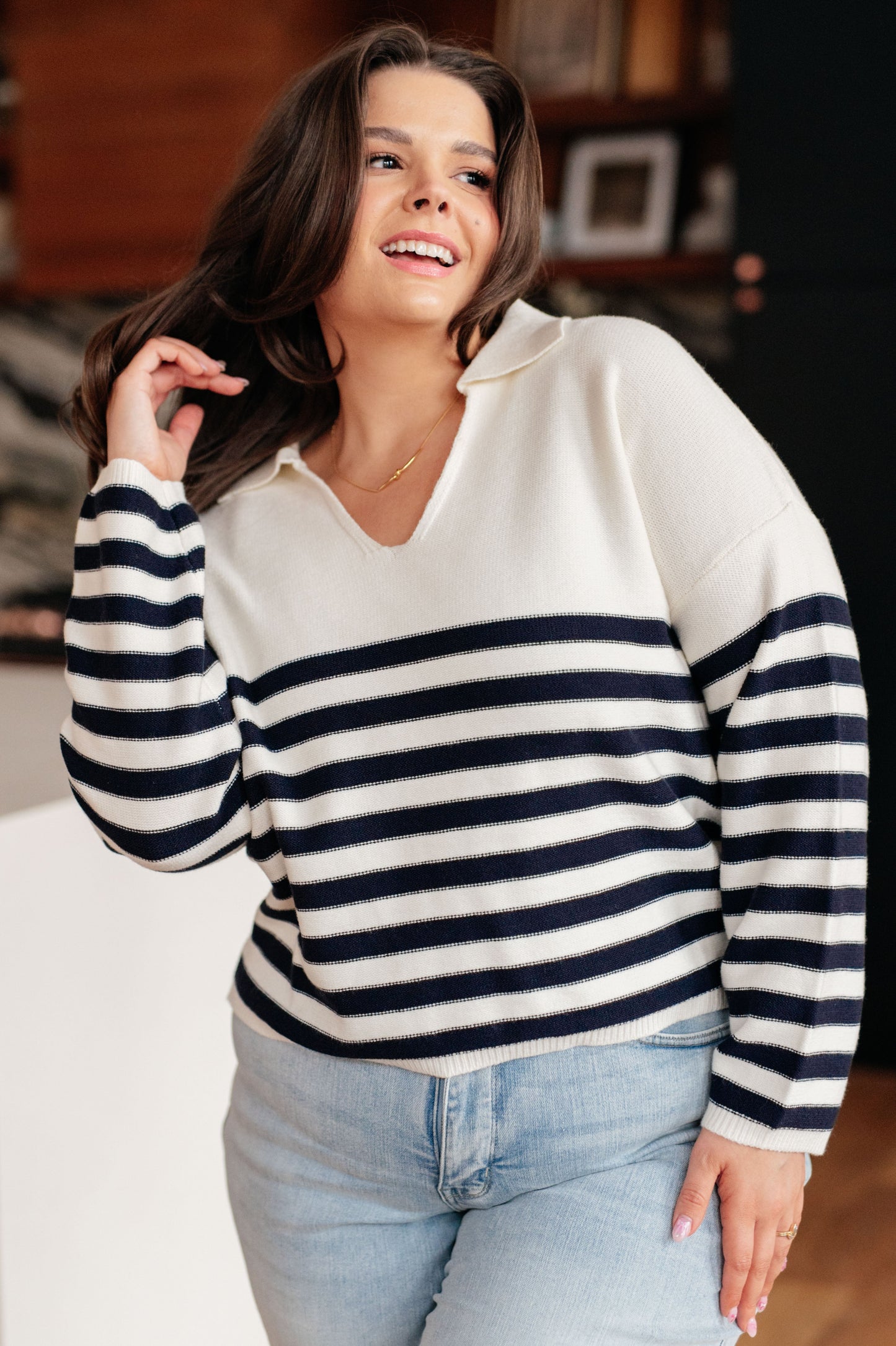Memorable Moments Striped Sweater in White/Navy