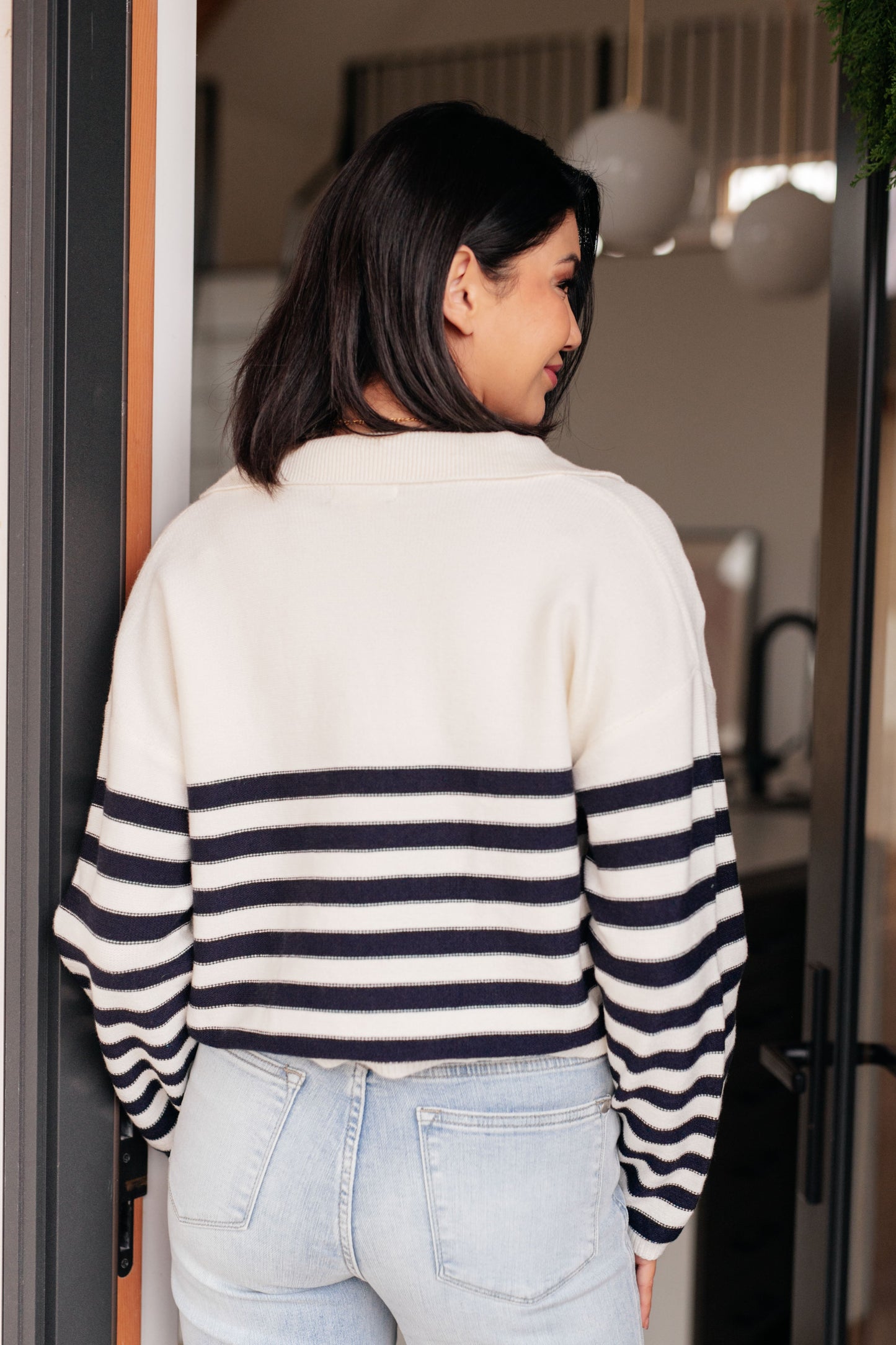 Memorable Moments Striped Sweater in White/Navy