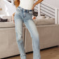 Judy Blue High Rise Plaid Cuff Vintage Straight Jeans