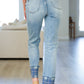 Judy Blue High Rise Plaid Cuff Vintage Straight Jeans