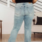 Judy Blue High Rise Plaid Cuff Vintage Straight Jeans