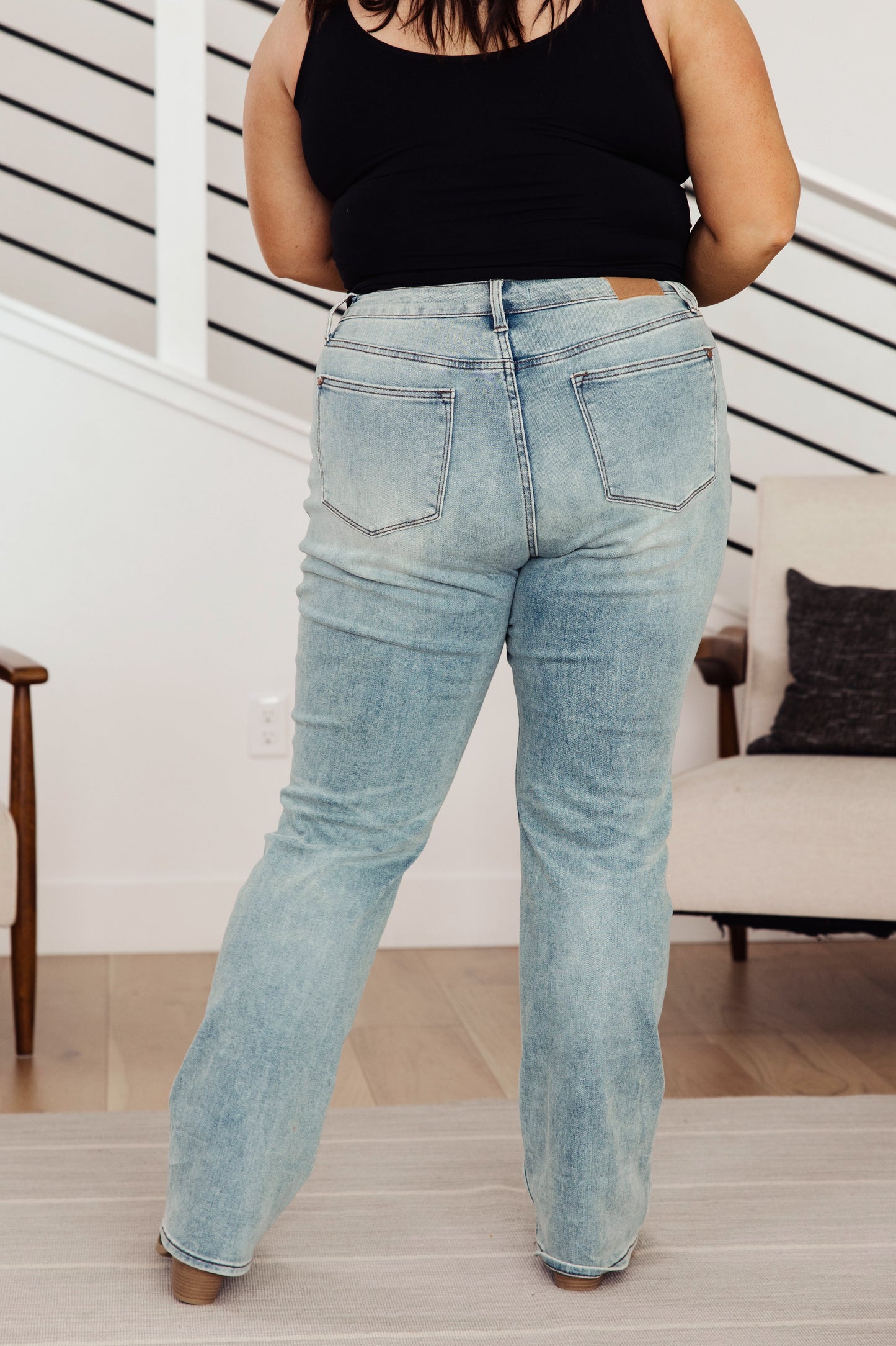 Judy Blue High Rise Plaid Cuff Vintage Straight Jeans