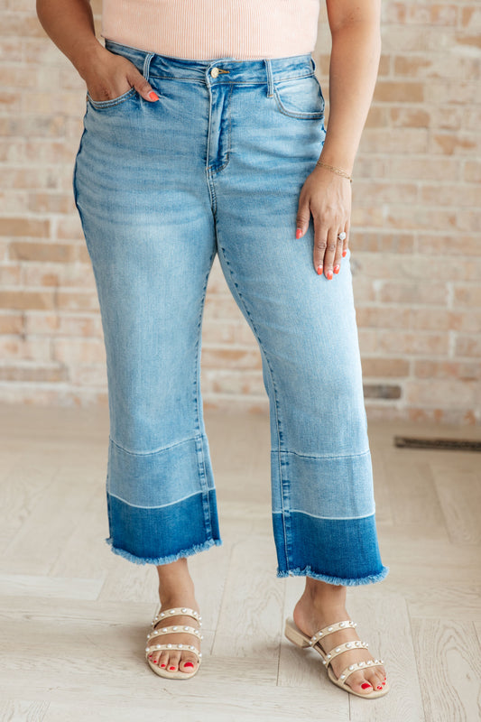 Judy Blue Wide Leg Cropped Jeans in Medium Wash