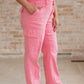 Judy Blue High Rise Pink Garment Dyed Cargo Straight Leg Jeans