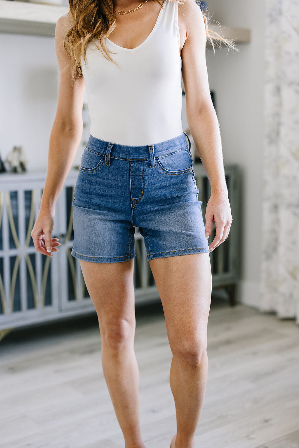 Judy Blue Pull On Elastic Waistband Denim Shorts