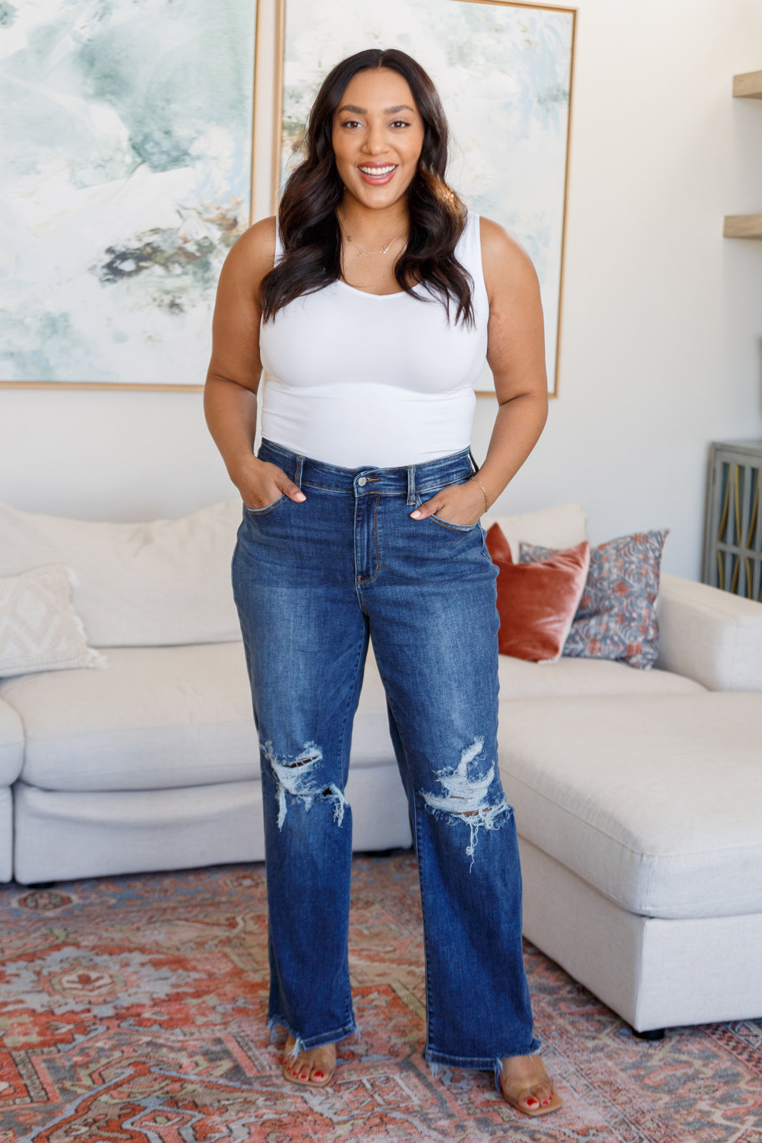 Judy Blue Take Me Back 90's Straight Jeans in Dark Wash