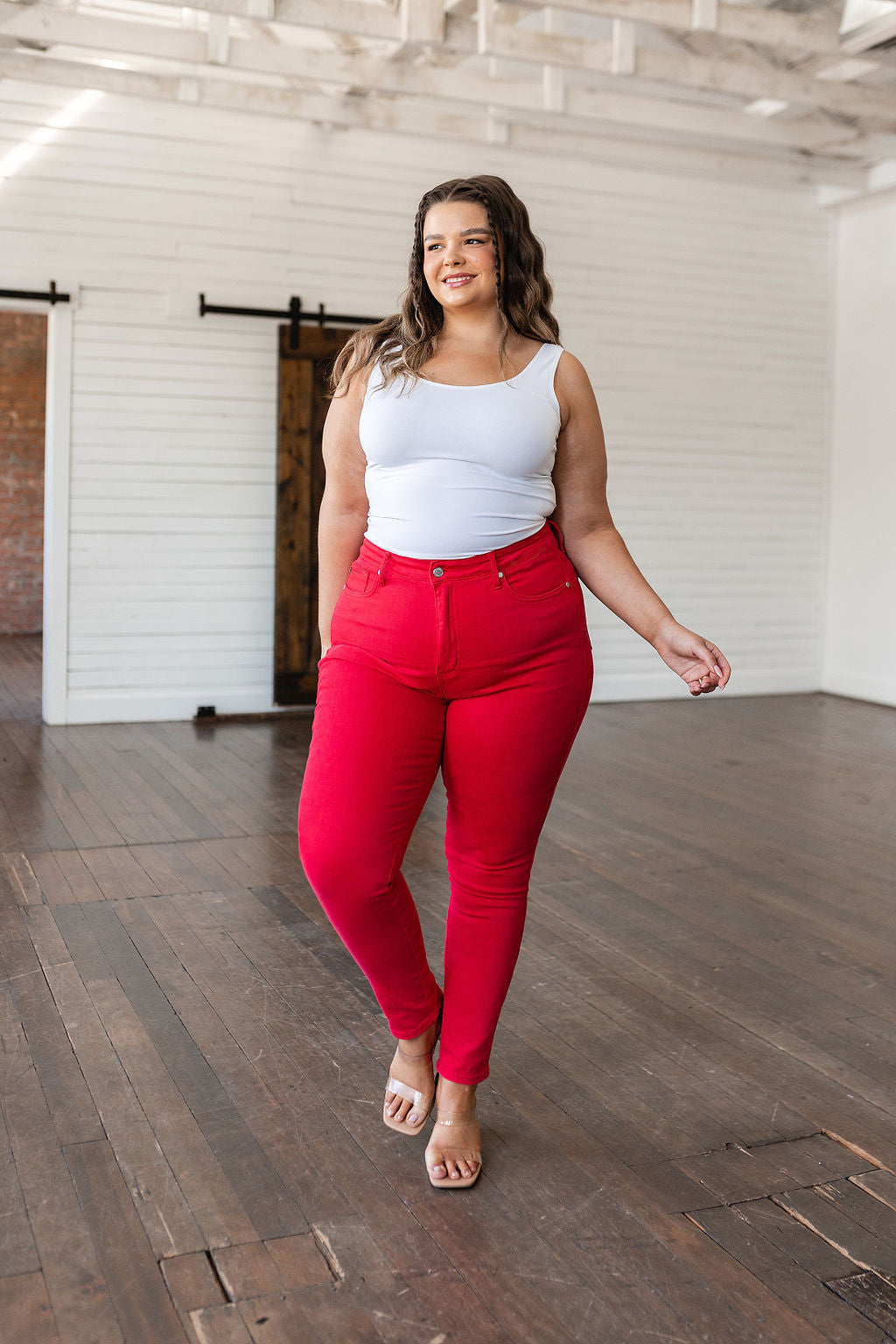 Judy Blue High Rise Control Top Garment Dyed Skinny Jeans in Ruby
