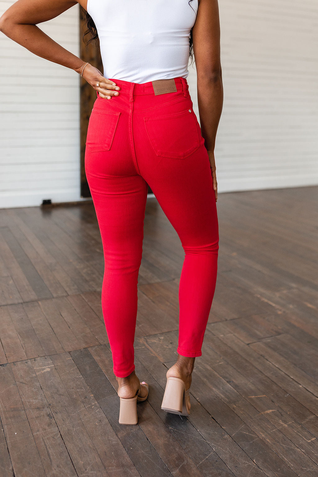 Judy Blue High Rise Control Top Garment Dyed Skinny Jeans in Ruby