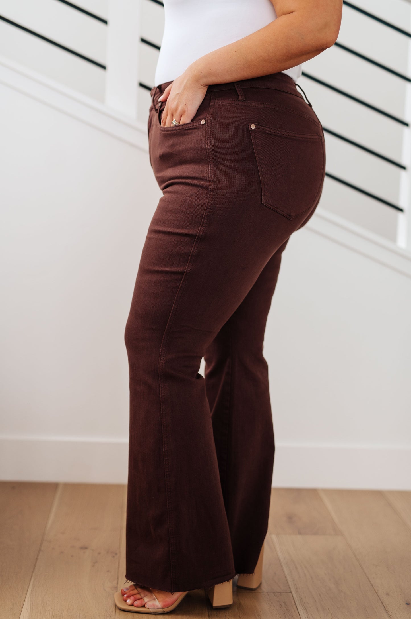 Judy Blue High Rise Tummy Control Flare Jeans in Espresso