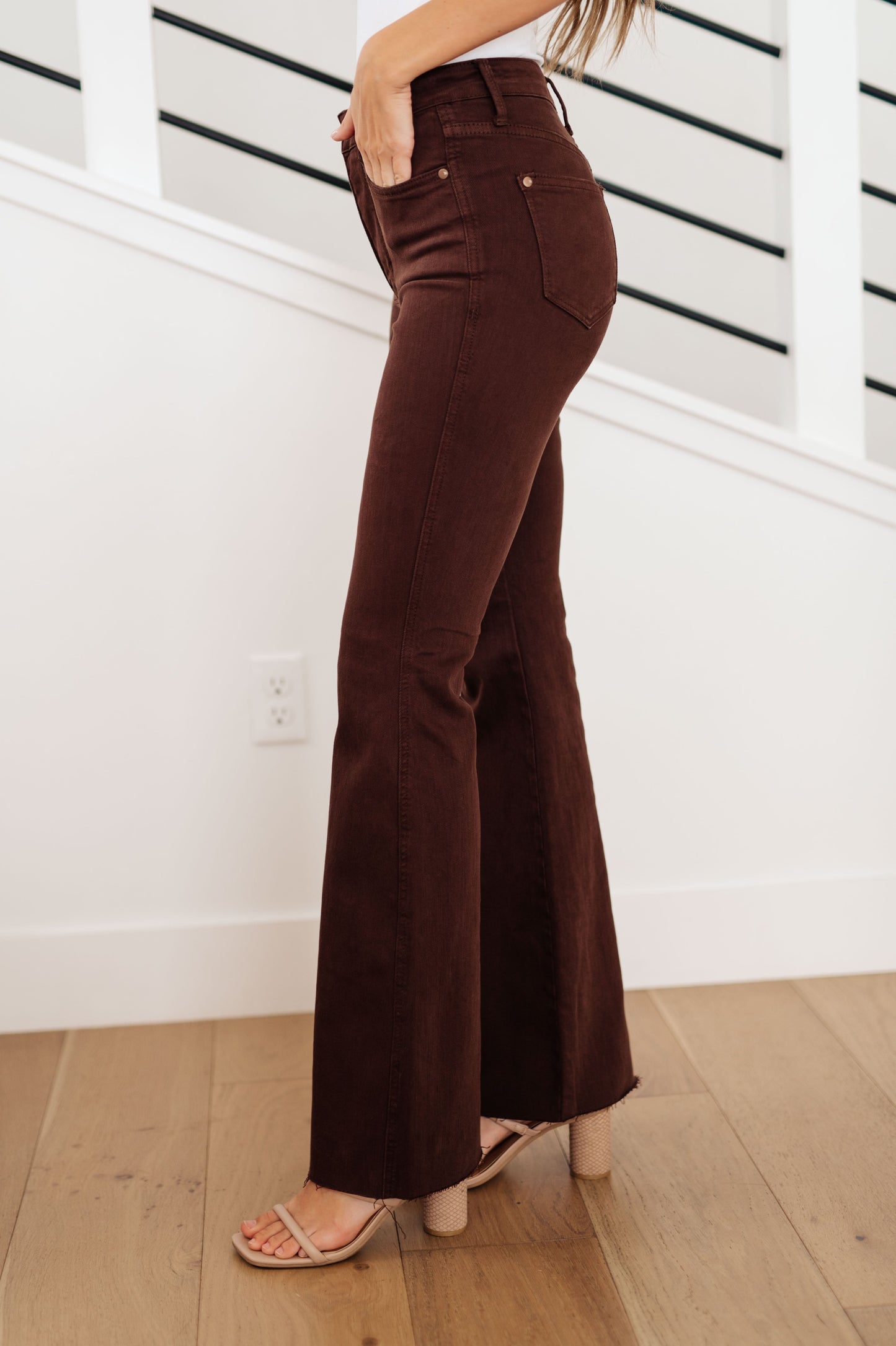 Judy Blue High Rise Tummy Control Flare Jeans in Espresso