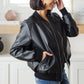 This Is It Faux Leather Bomber Jacket In Black