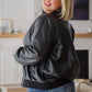 This Is It Faux Leather Bomber Jacket In Black