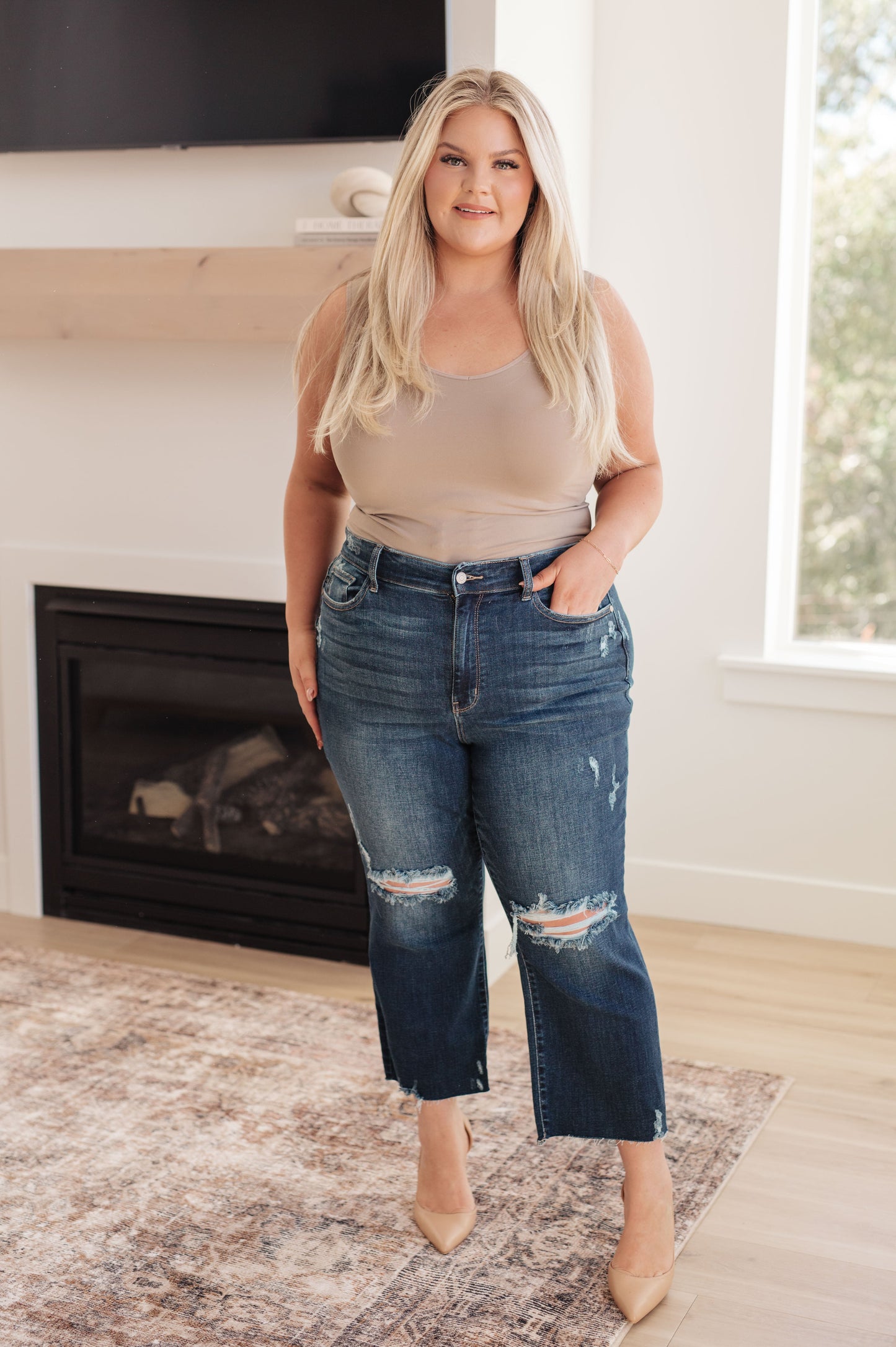 Judy Blue High Rise Distressed Wide Leg Crop Jeans