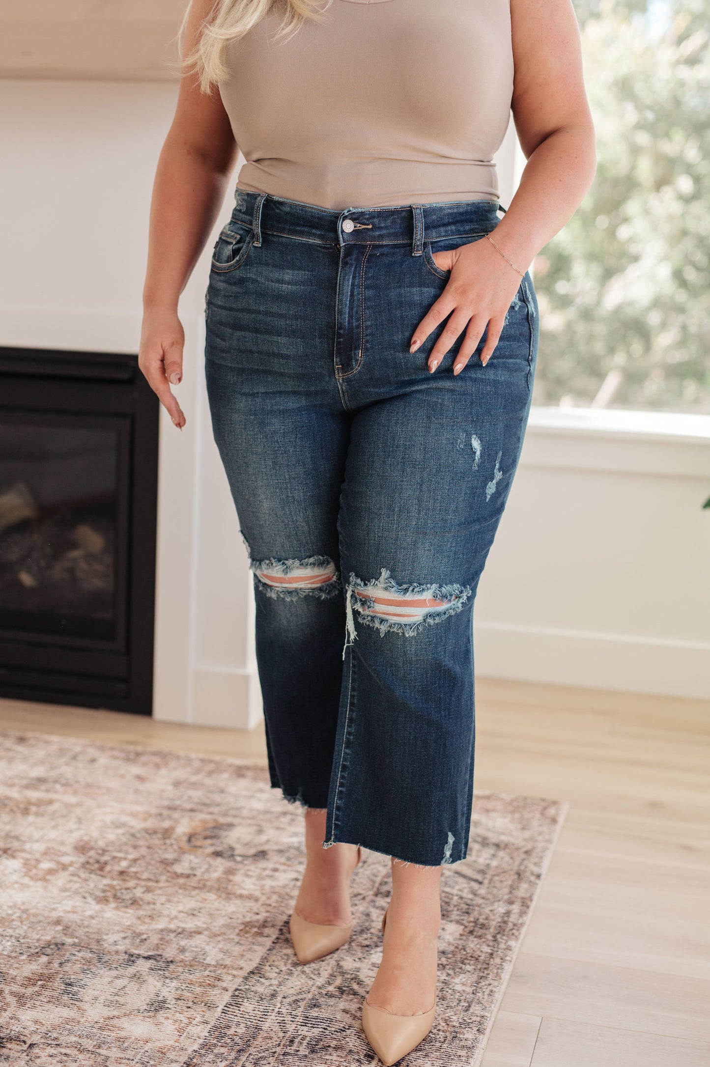 Judy Blue High Rise Distressed Wide Leg Crop Jeans
