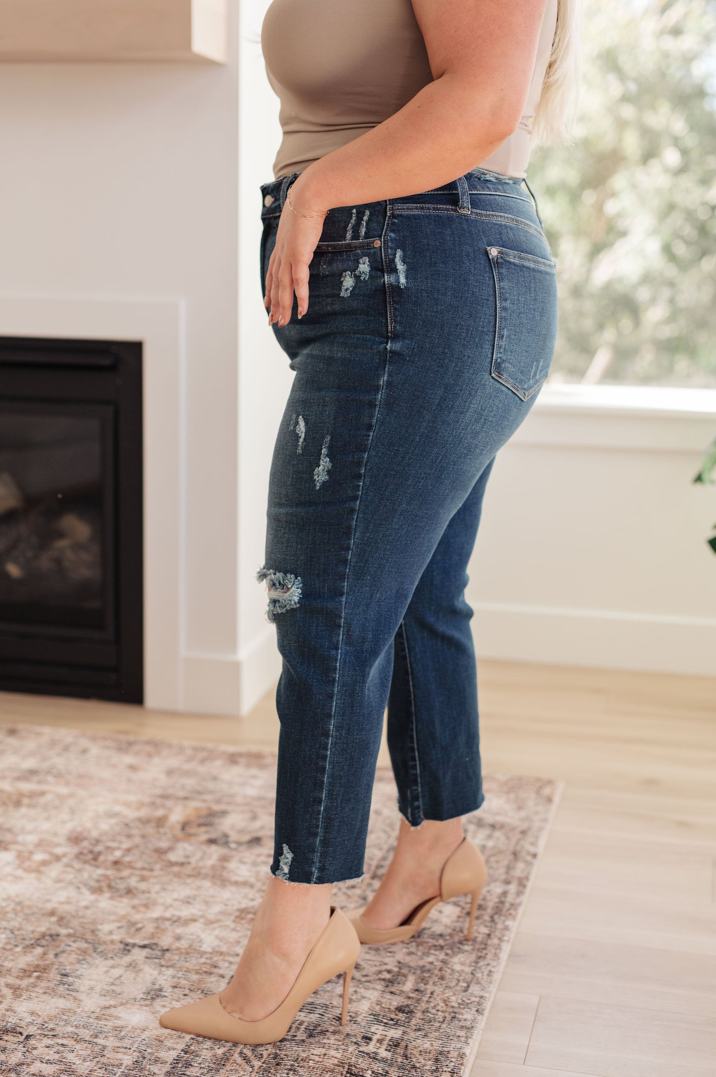 Judy Blue High Rise Distressed Wide Leg Crop Jeans