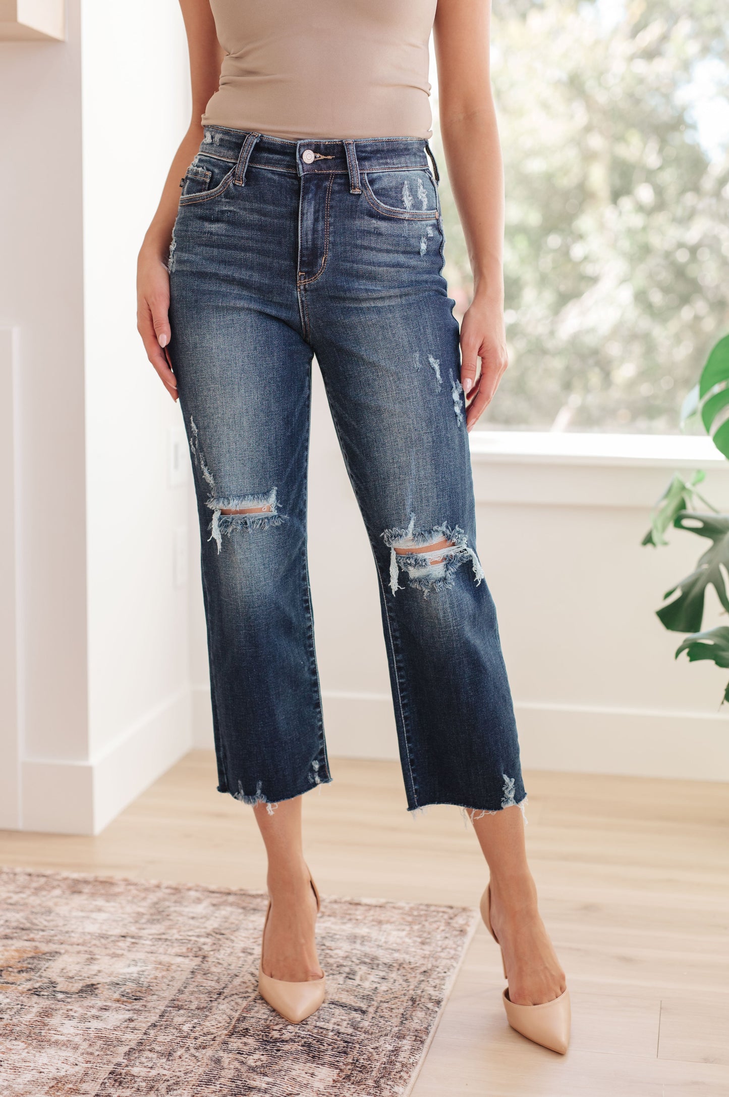 Judy Blue High Rise Distressed Wide Leg Crop Jeans