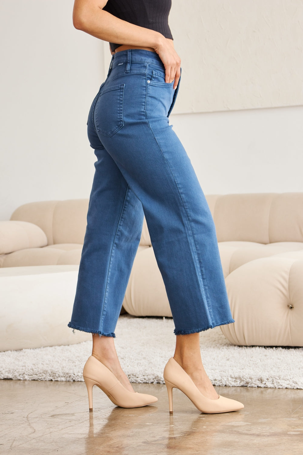 RFM Tummy Control Cropped Wide Leg Jeans - Blue Slate
