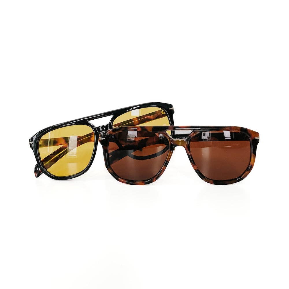 Goldie Double Bridge Aviator Sunglasses: Brown Lens
