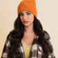 Smiley Face Embroidered Ribbed Knit Beanie: Mustard
