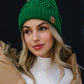 Classic Green Cable Knit Pom Hat