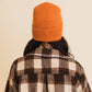 Smiley Face Embroidered Ribbed Knit Beanie: Mustard