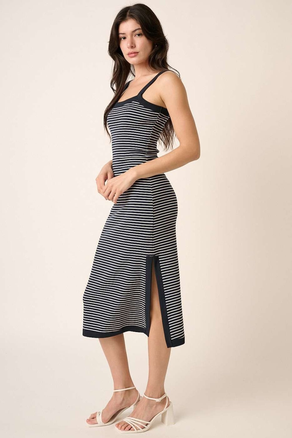 Navy Striped Midi Cami Dress