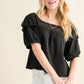 Square Neck Ruffled Blouse in Black